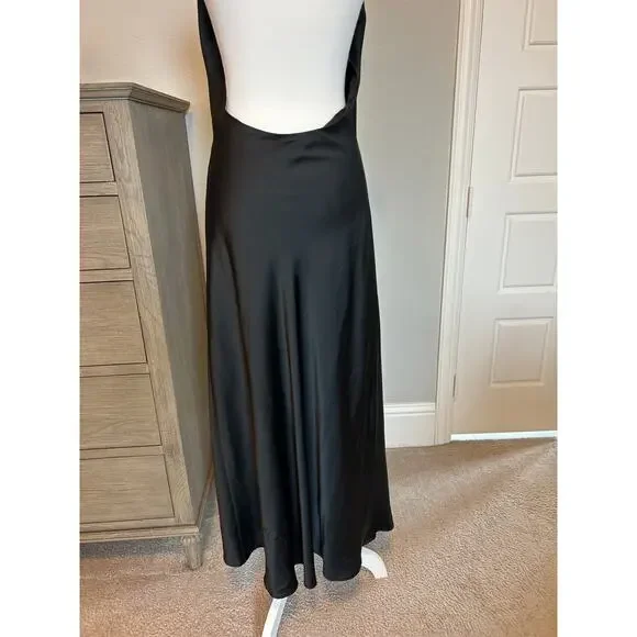 Show Me Your Mumu | Black Midi V Neck Satin Backless Halter Slip Dress | Large - Picture 14 of 16